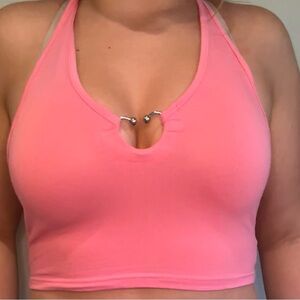 Pink Tie Cropped Top With Heart Ring On Front | Size M